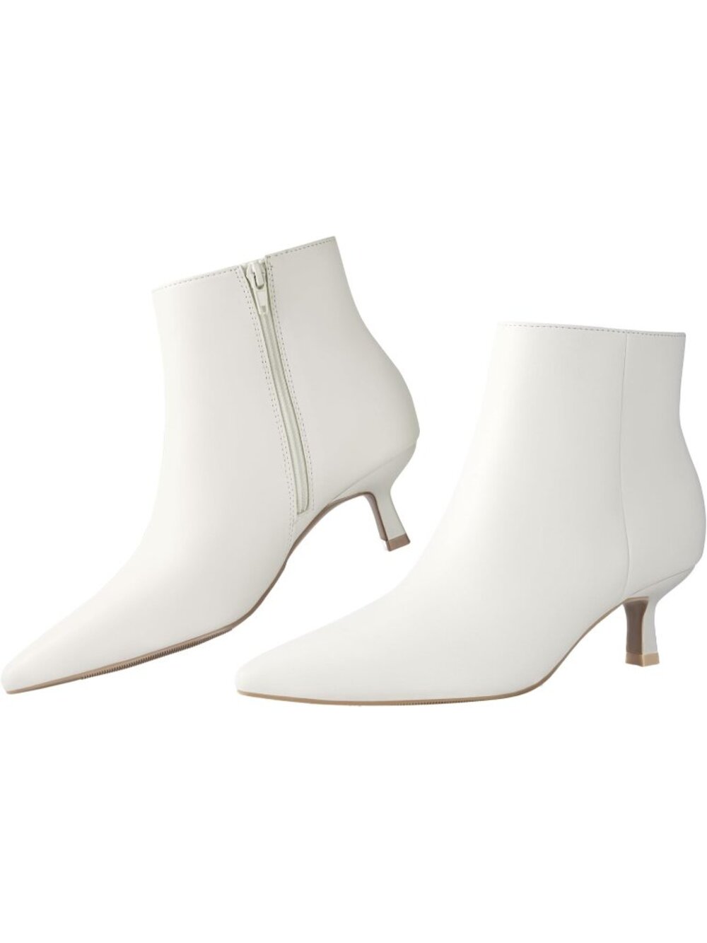 Women's White Faux Leather Pointed Toe Memory Foam Side Zipper Heel Ankle Boots